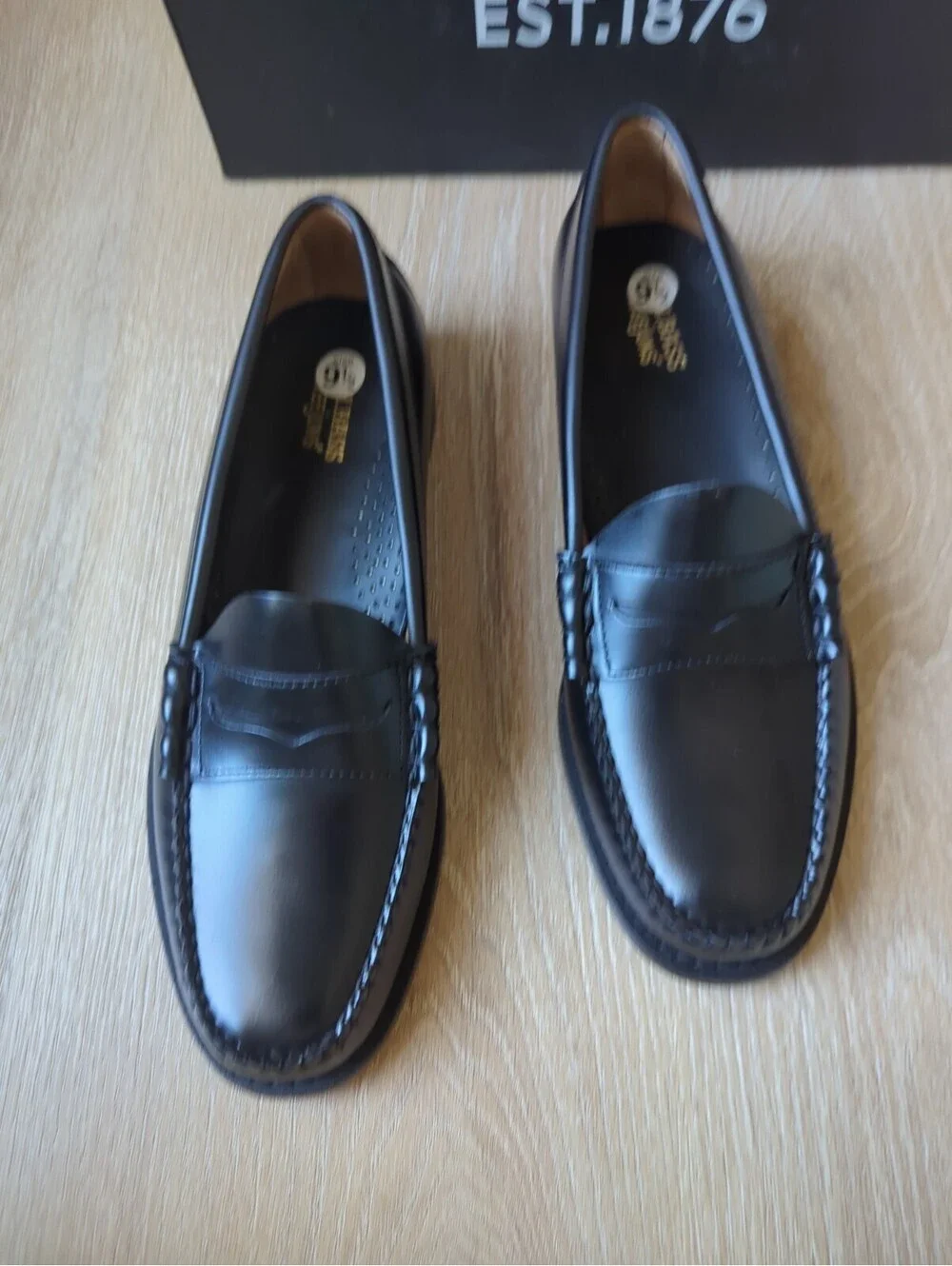 GH Bass Weejuns Larson Black Polished Leather Penny Loafers Mens 9.5 New